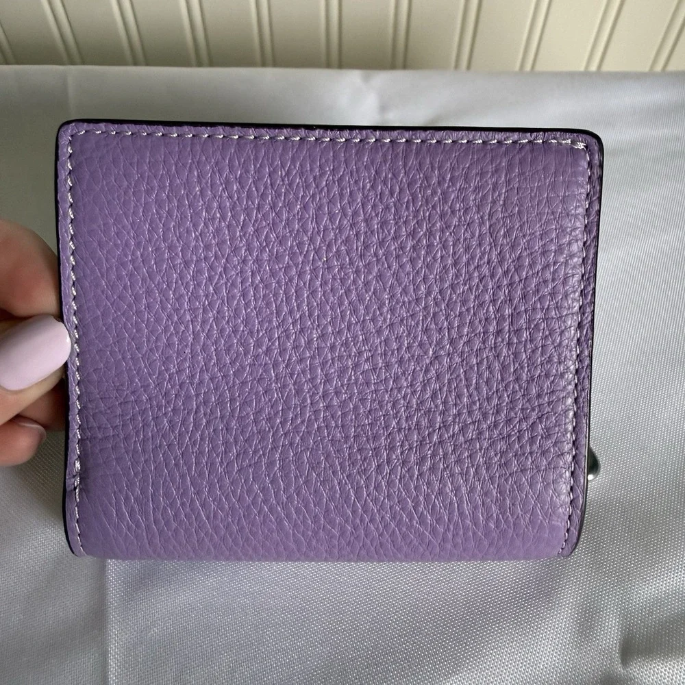 Coach Snap Zip Bifold Wallet In Purple Violet Orchard Leather Card Coin Holder